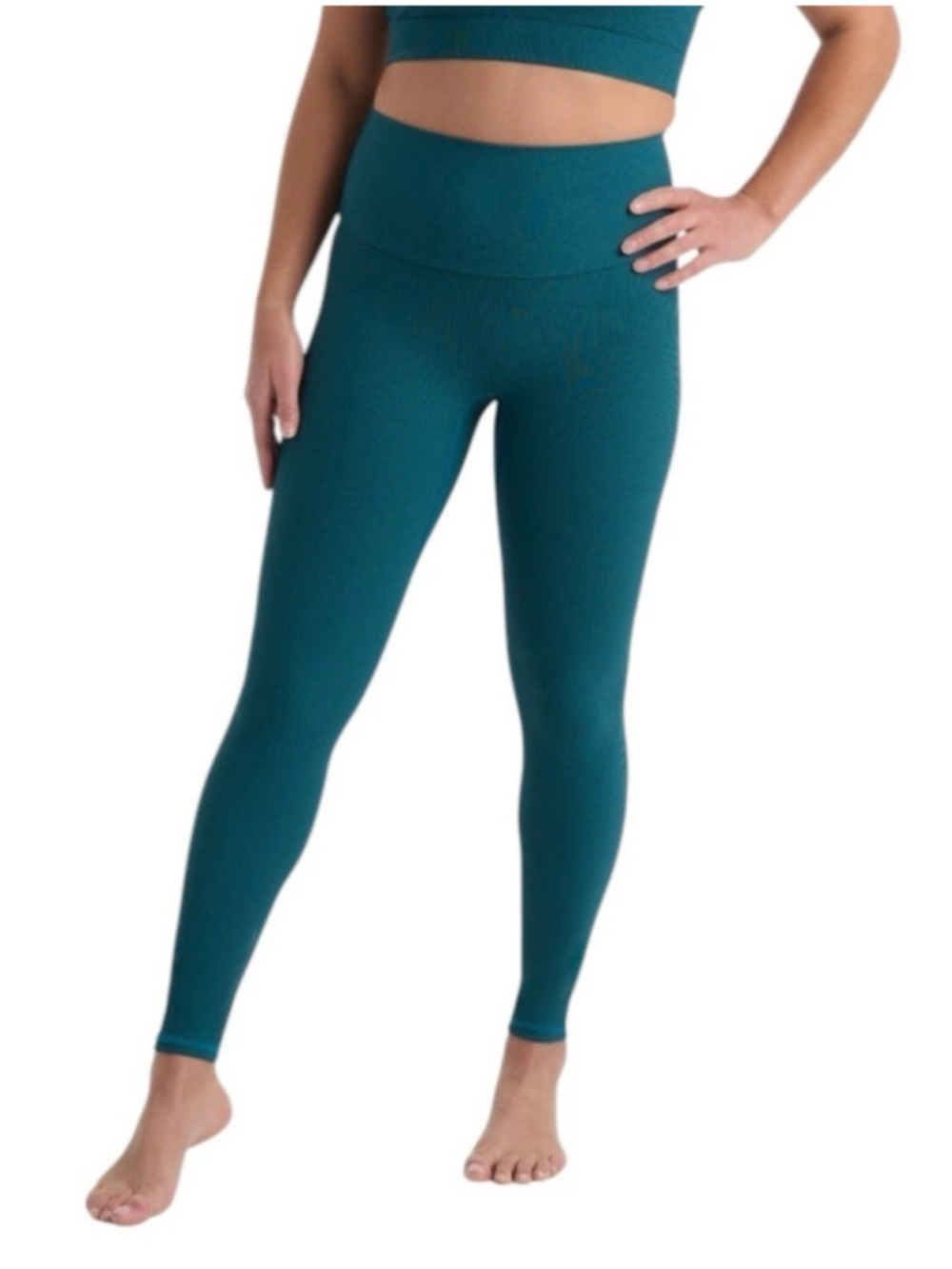Oraki Ecorib High Waist Leggings Size XL Teal Ribbed Stretchy